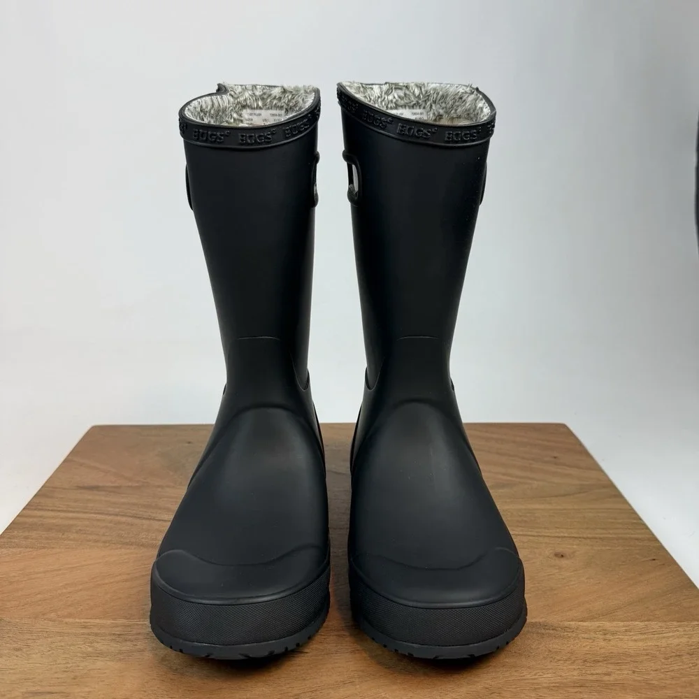 New NIB Big Kids Childrens Bogs Rainboot Plush Black Waterproof Boots‎ Size 5 Y